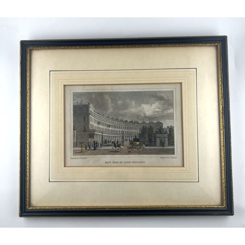 Antique 1830 London Engraving "East Side of Park Crescent" Thomas Shepherd Frame